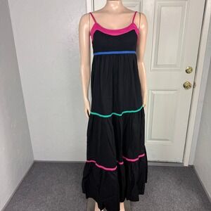 Vintage 70s Dress JODY of California 6 Maxi Cotton Open back Rainbow Long U29